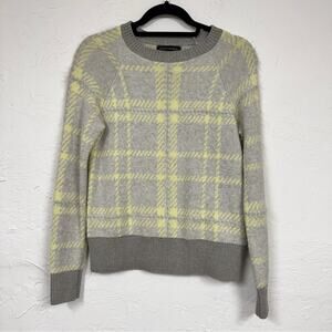 Banana Republic Grey Lime Green Plaid Sweater Womens XS Preppy Merino Wool Fall